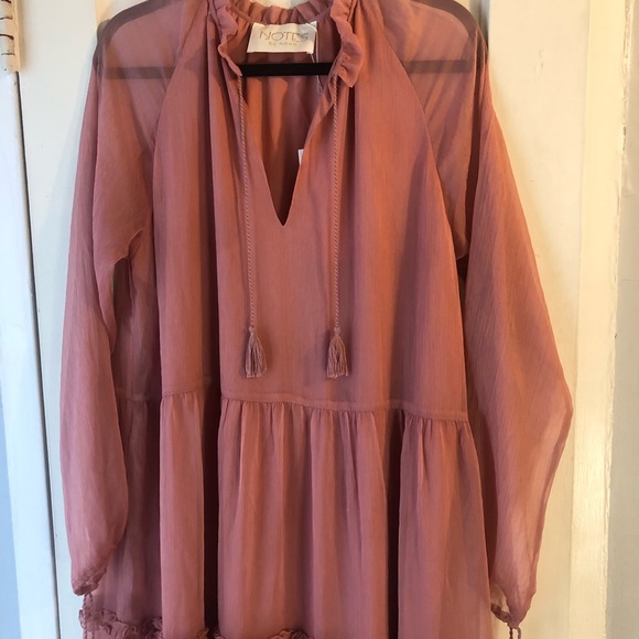 NWT Notes du Nord Blaire Tiered Silk Pink Sheer Maxi Dress Ruffle Danish 40 or L - Picture 8 of 15